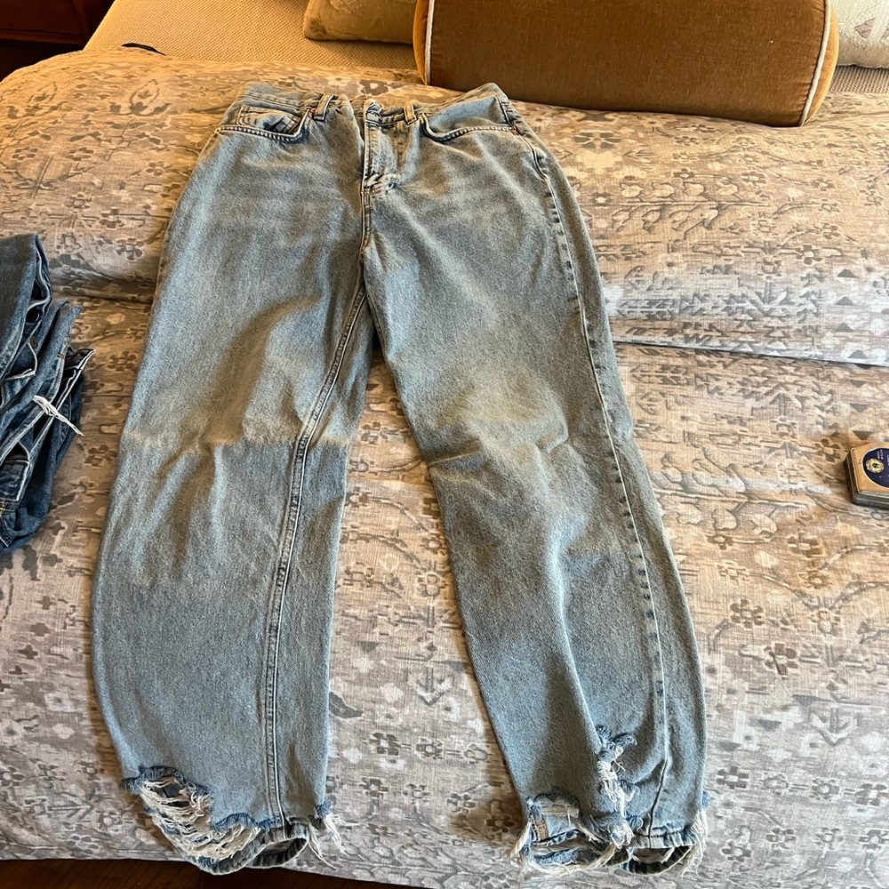 Free people wide leg jeans with distressed bottom